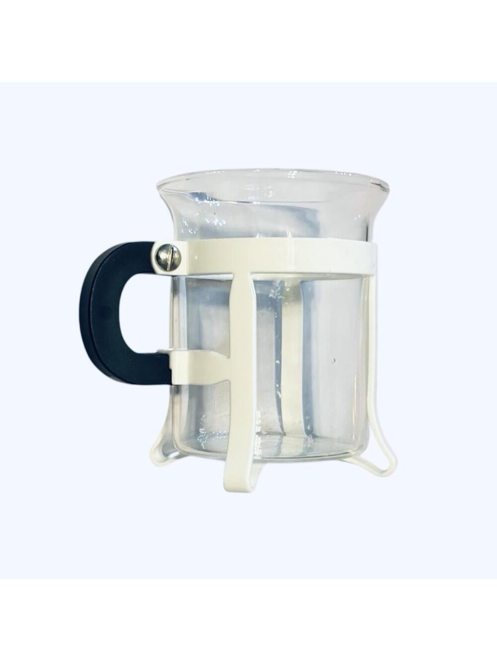 Vintage Bodum Chambord glass & metal Coffee Mug - White W/Black Handle